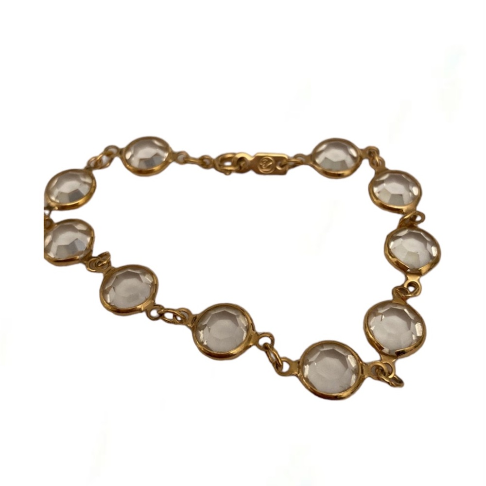 Swarovski Signed Costume Bracelet Gold Tone / Faceted Crystal Extended Size